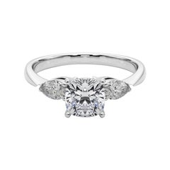 GIA Certified 2.01 Carat Cushion East-West Three-Stone Diamond Ring