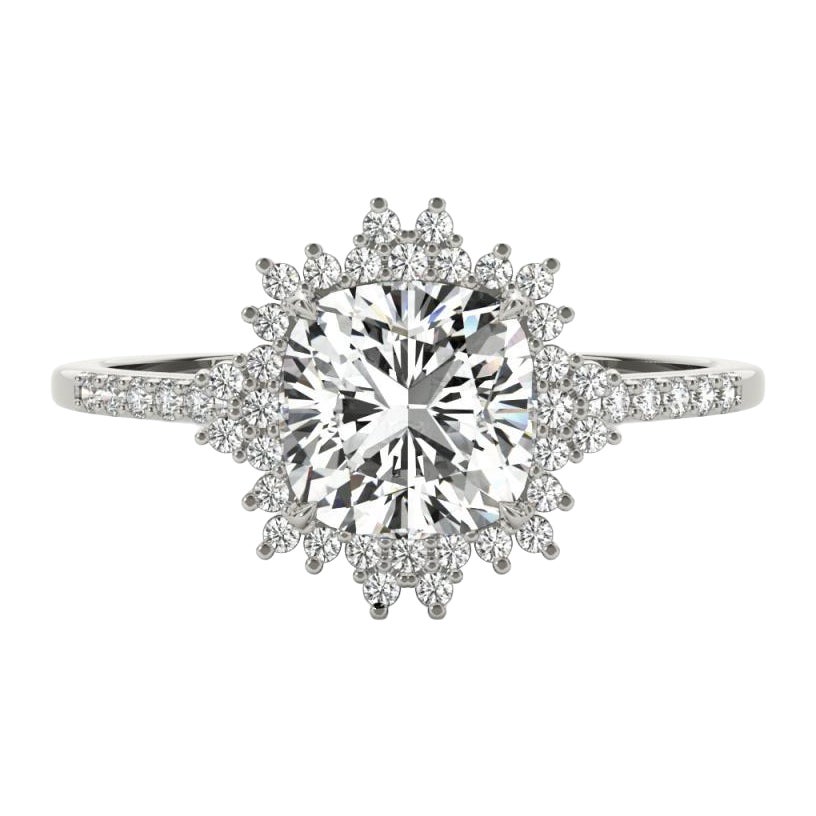 Bague à diamant en or blanc 18 carats certifiée GIA de 2,01 carats en forme de fleur coussin