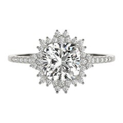 Bague à diamant en or blanc 18 carats certifiée GIA de 2,01 carats en forme de fleur coussin