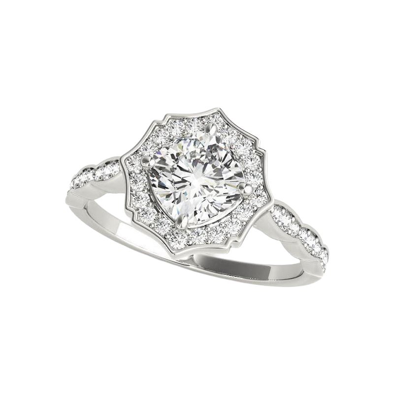 Bague de diamant en platine certifiée GIA de 2.01 carats avec halo en forme de coussin et panier cathédrale