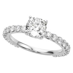 GIA Certified 2.01 Carat Cushion Partial Eternity Shank Platinum Diamond Ring