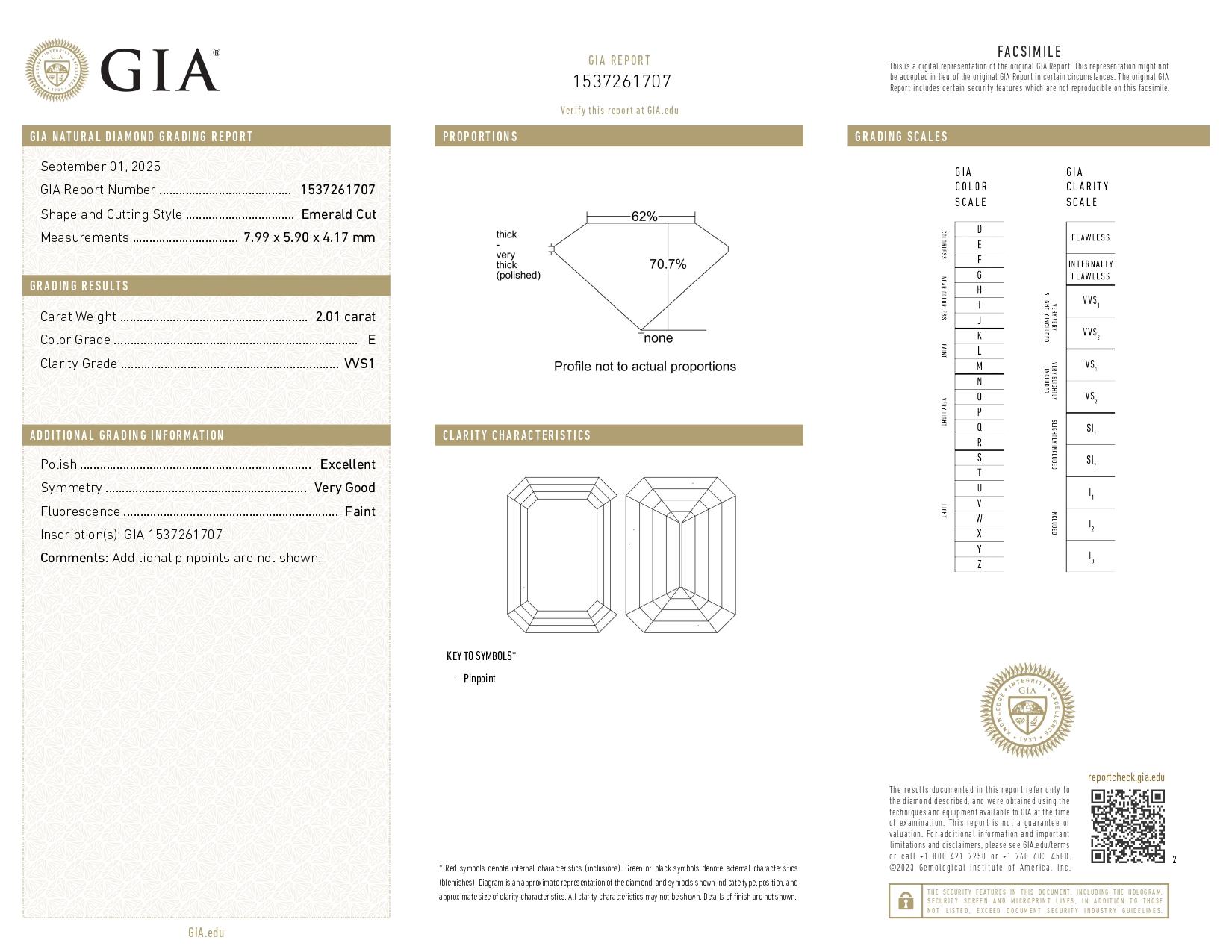 Anillo de diamantes talla esmeralda de 2,01 quilates E VS2 certificado por el GIA en oro amarillo de 18 quilates Corte esmeralda en venta