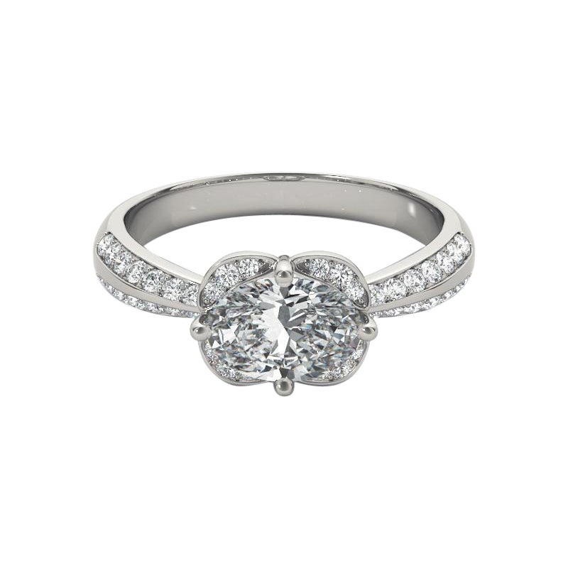 GIA zertifiziert 2.01 Karat Ost-West Oval Halo Double Pave Platin Diamant Ring