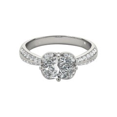 GIA Certified 2.01 Carat East-West Oval Halo Double Pave Platinum Diamond Ring