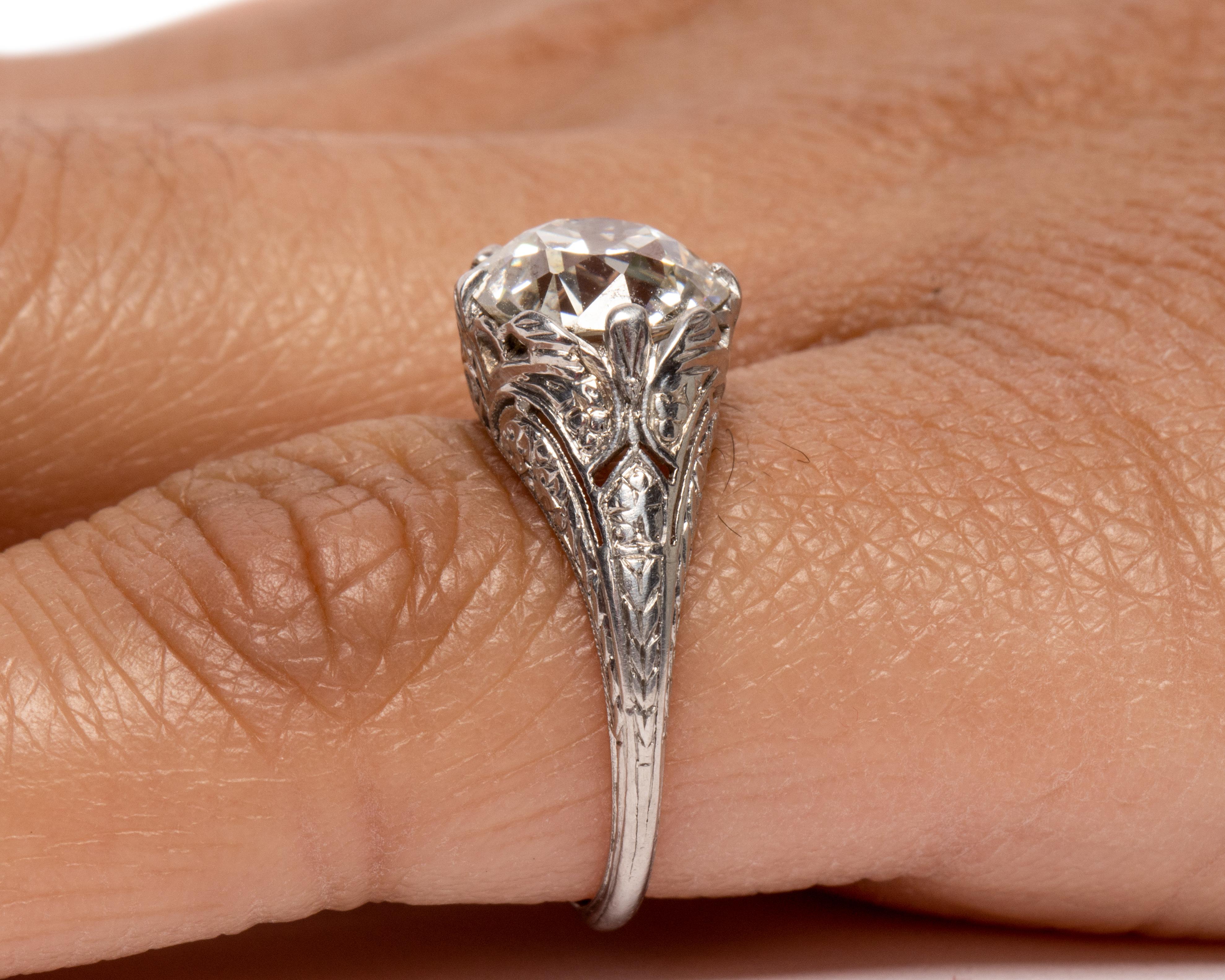 GIA Certified 2.01 Carat CD Peacock Edwardian Diamond Platinum Engagement Ring In Good Condition In Atlanta, GA