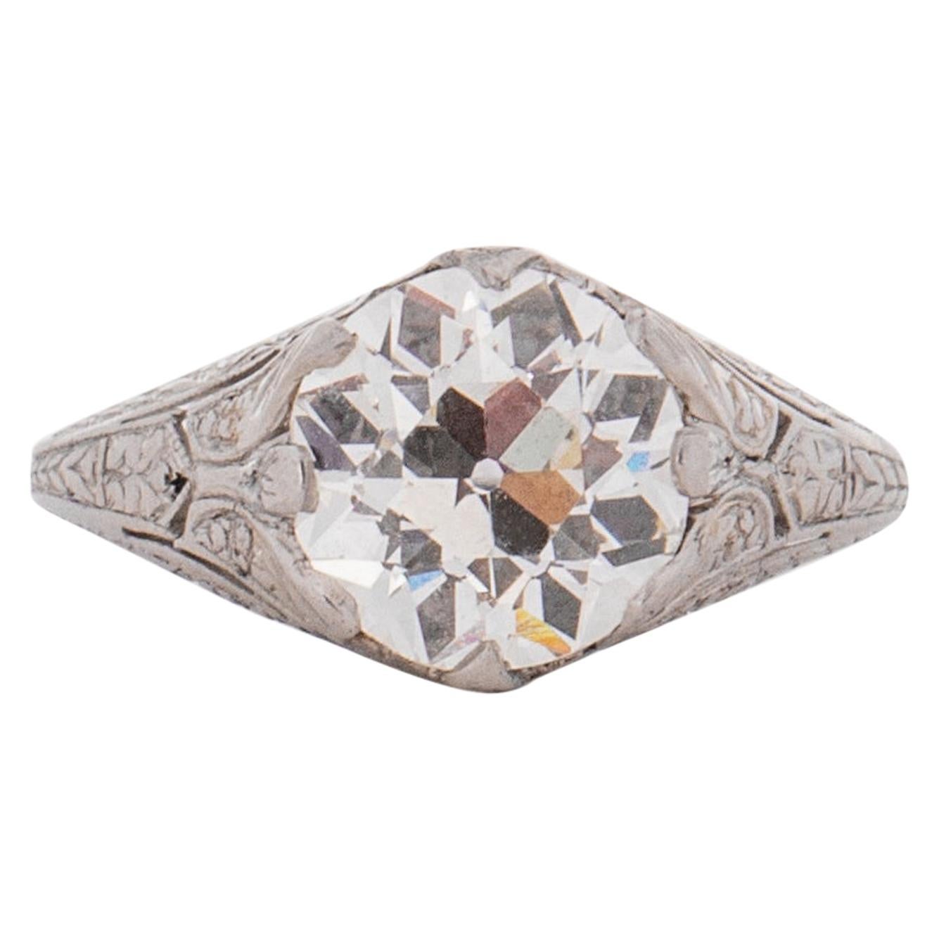 GIA Certified 2.01 Carat CD Peacock Edwardian Diamond Platinum Engagement Ring