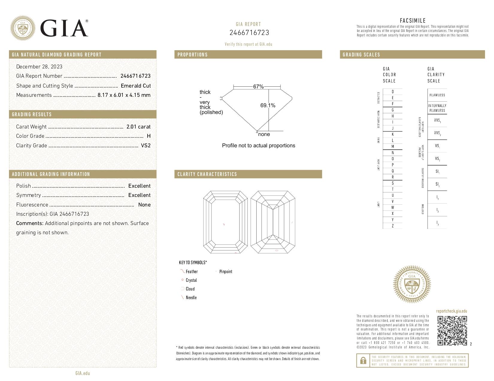 GIA-zertifizierter 2,01 Karat Diamantring aus 18 Karat Weißgold mit Smaragdschliff für Damen oder Herren im Angebot