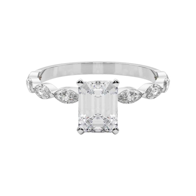 Anello di diamanti solitario con fascia di diamanti smeraldo da 2.01 carati certificato GIA