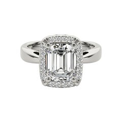 GIA zertifiziert 2,01 Karat Smaragd Halo Antik 18K Weißgold Diamantring