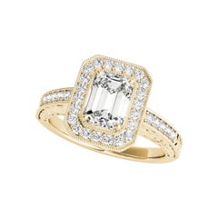 Bague à diamant ajouré certifié GIA de 2,01 carats avec halo d'émeraude gravé