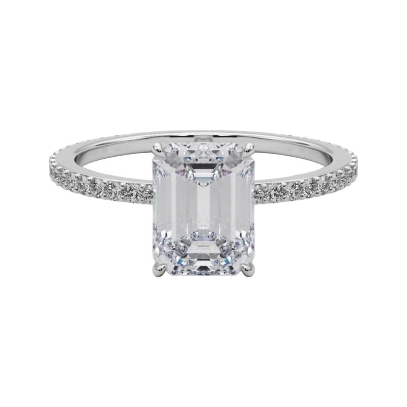 Anillo de diamantes con banda de pavé con halo oculto y esmeralda de 2.01 quilates certificado por GIA