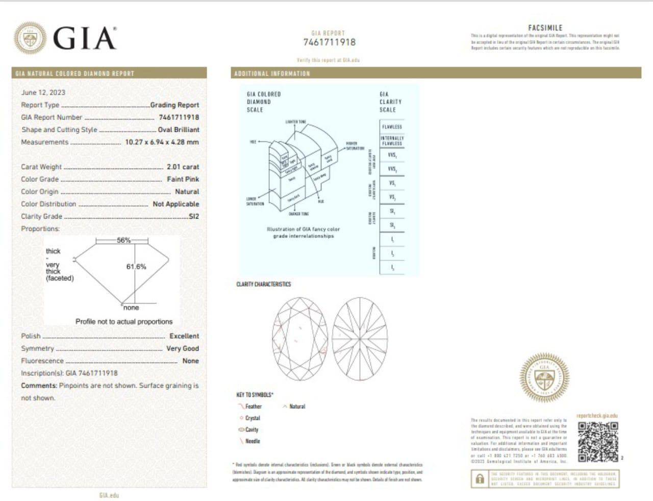 GIA Certified 2.01 Carat Faint Pink SI2 Clarity Diamond Ring For Sale 3