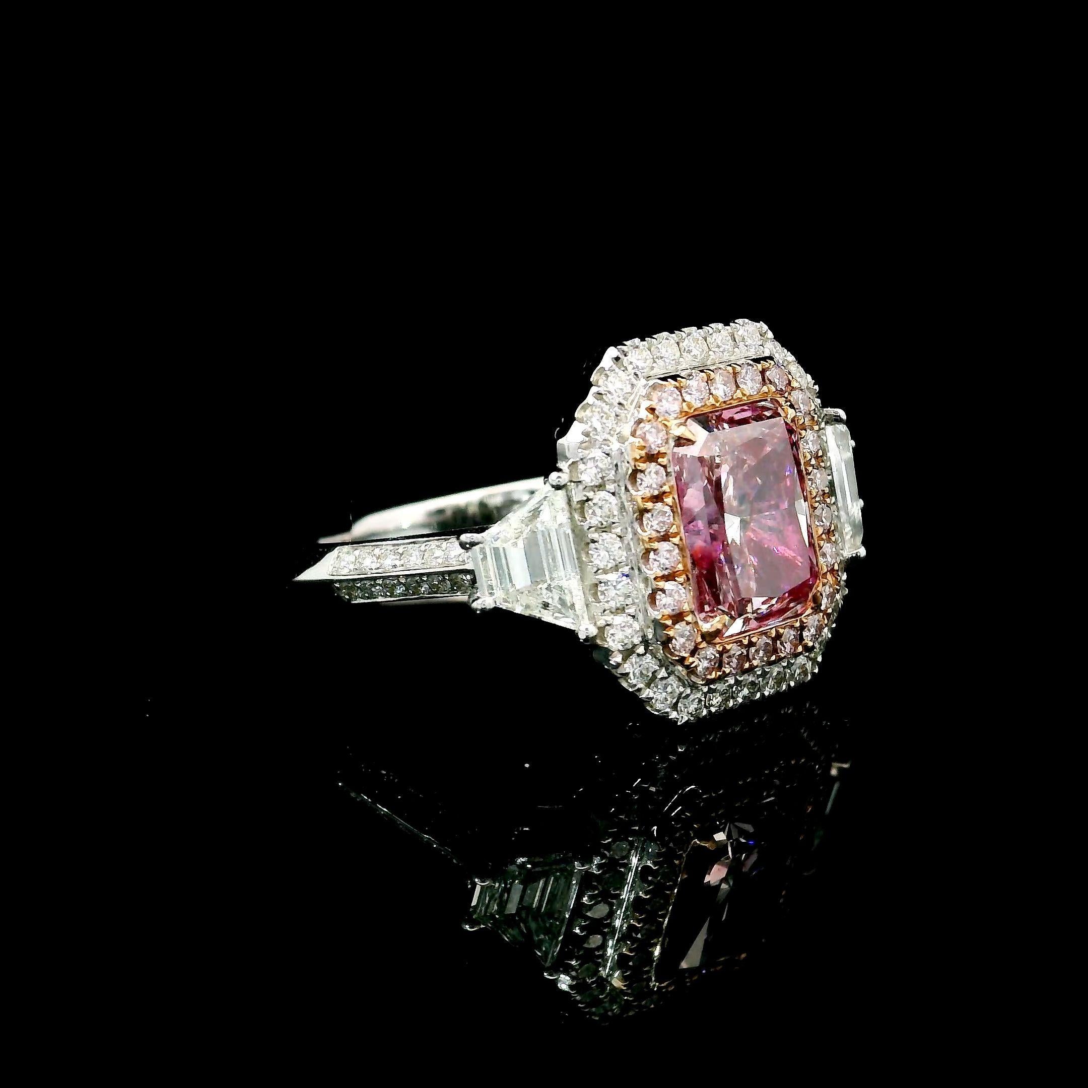 Radiant Cut GIA Certified 2.01 Carat Fancy Brown Pink SI1 Clarity Diamond Ring For Sale