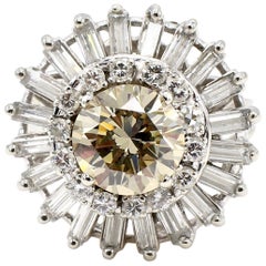 GIA Certified 2.01 Carat Fancy Brown Yellow Diamond Cluster Cocktail Ring