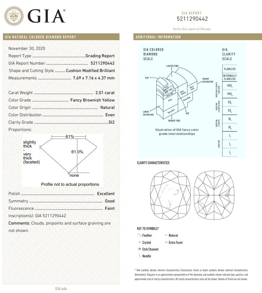 Bague en diamant jaune brunâtre de 2,01 carats de pureté SI2, certifiée par le GIA en vente 3