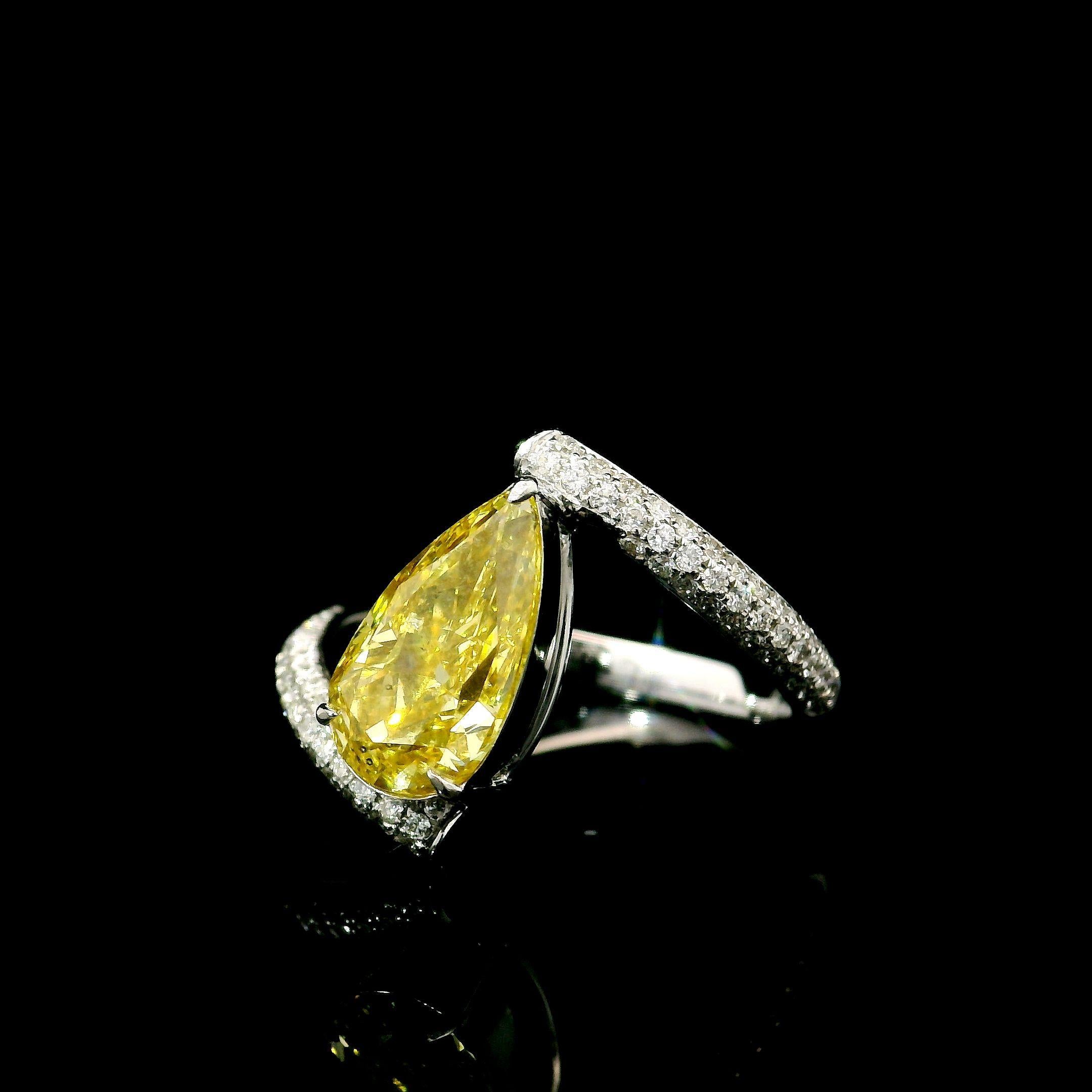 GIA Certified 2.01 Carat Fancy Intense Yellow I1 Clarity Diamond Ring In New Condition For Sale In บางรัก, TH