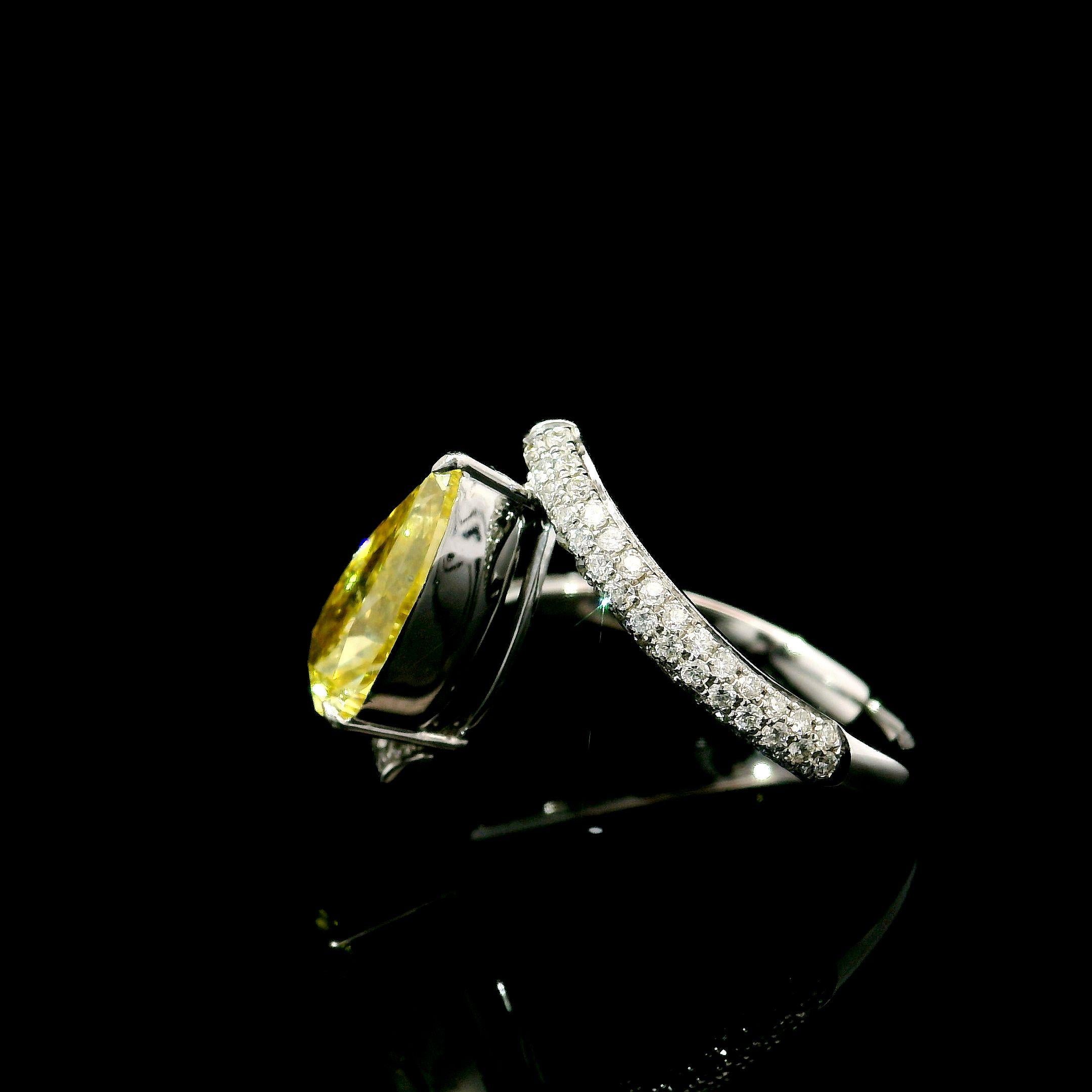 GIA Certified 2.01 Carat Fancy Intense Yellow I1 Clarity Diamond Ring For Sale 1
