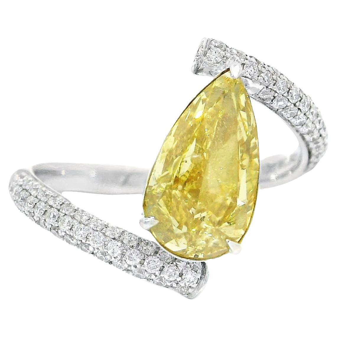 GIA Certified 2.01 Carat Fancy Intense Yellow I1 Clarity Diamond Ring
