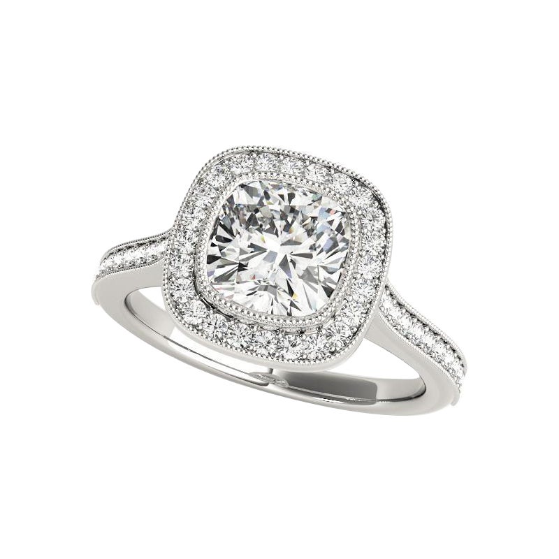 GIA Certified 2.01 Carat Halo Cushion Cathedral Milgrain Diamond Ring