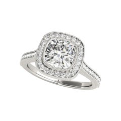 GIA Certified 2.01 Carat Halo Cushion Cathedral Milgrain Diamond Ring