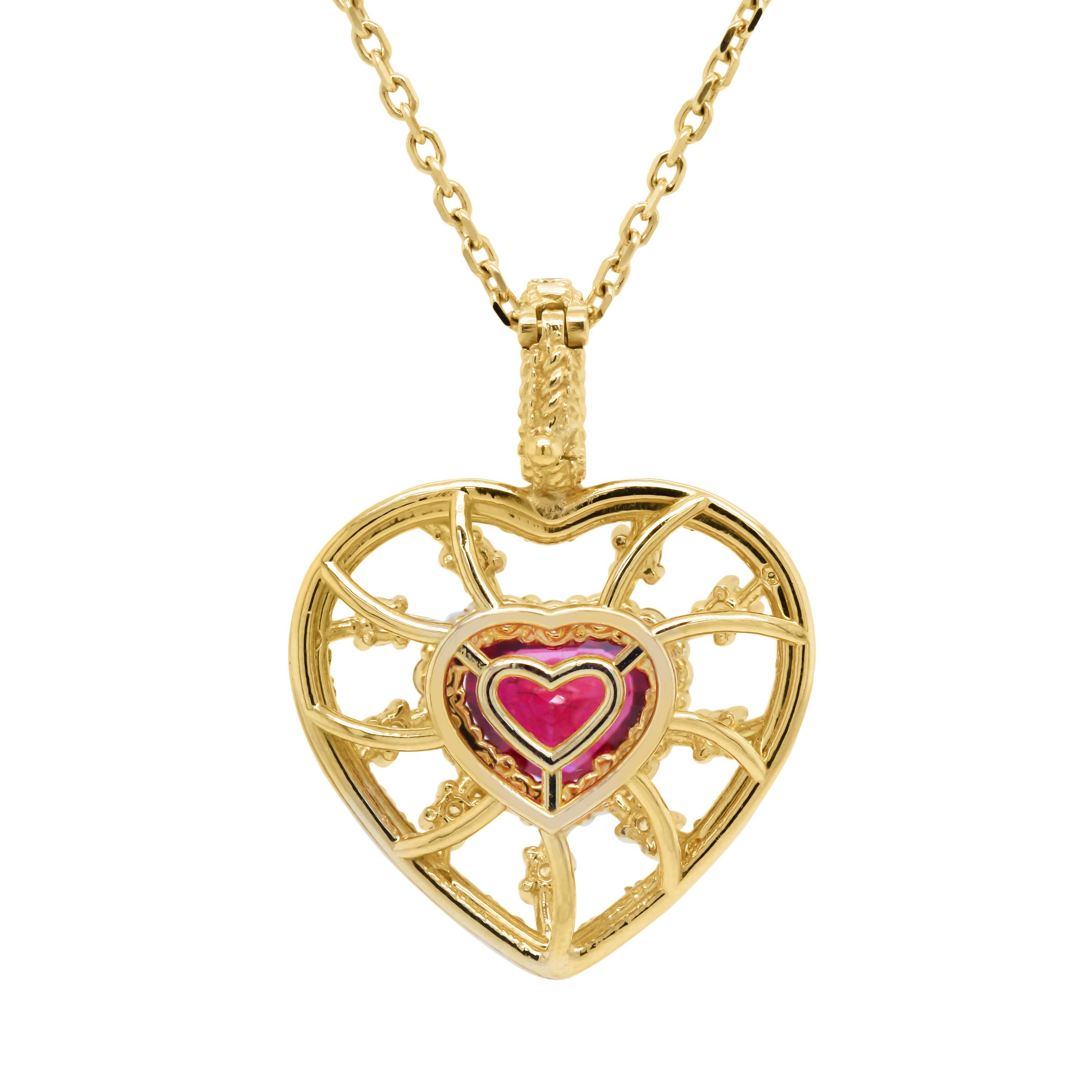 Contemporary GIA Certified 2.01 Carat Heart Shape Ruby and Diamond Heart Pendant with Chain