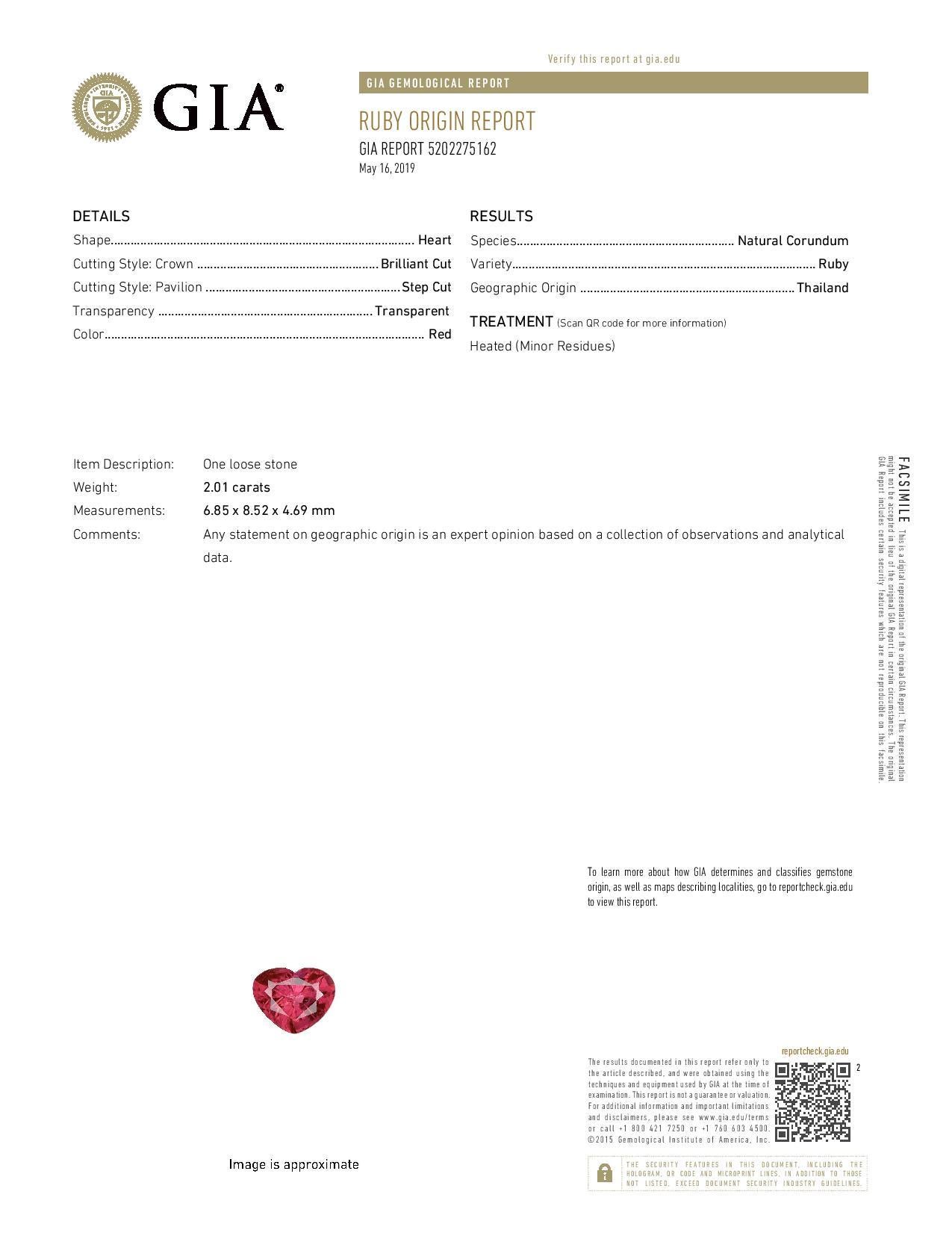 GIA Certified 2.01 Carat Heart Shape Ruby and Diamond Heart Pendant with Chain In Excellent Condition In Boca Raton, FL