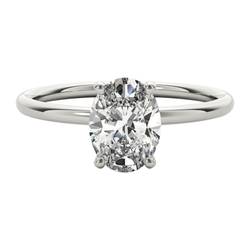 GIA-zertifizierter 2,01 Karat ovaler Solitär-Diamantring mit verstecktem Halo