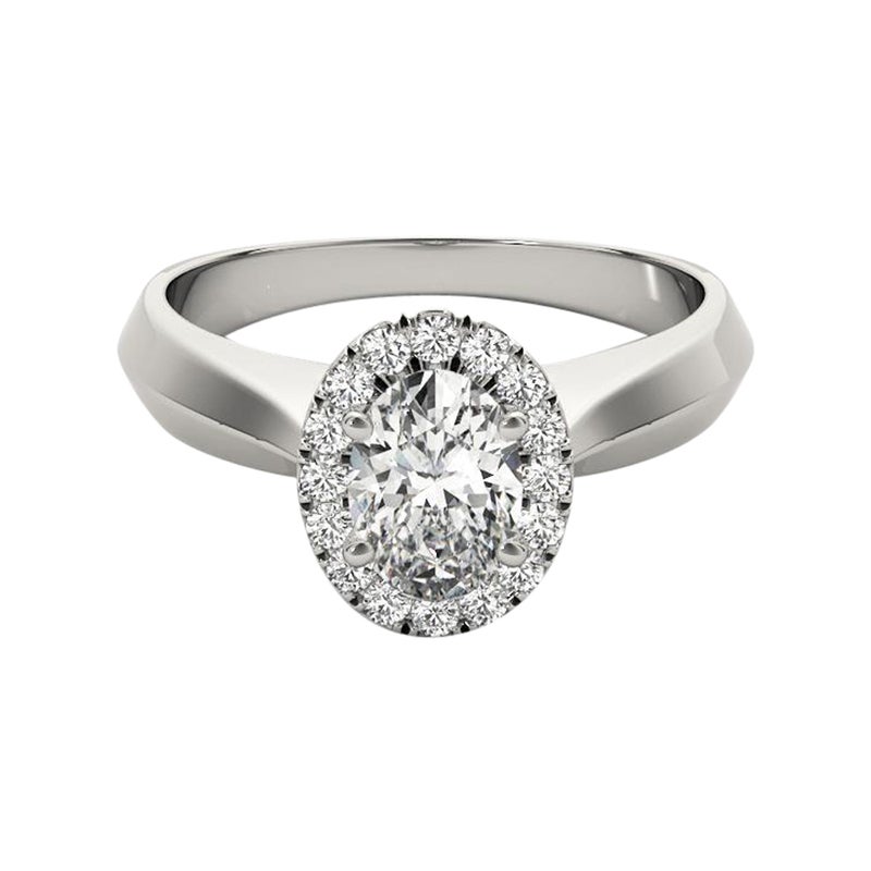 GIA Certified 2.01 Carat Knife Edge Band Oval Halo 18K White Gold Diamond Ring