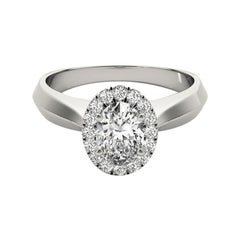 GIA Certified 2.01 Carat Knife Edge Band Oval Halo 18K White Gold Diamond Ring