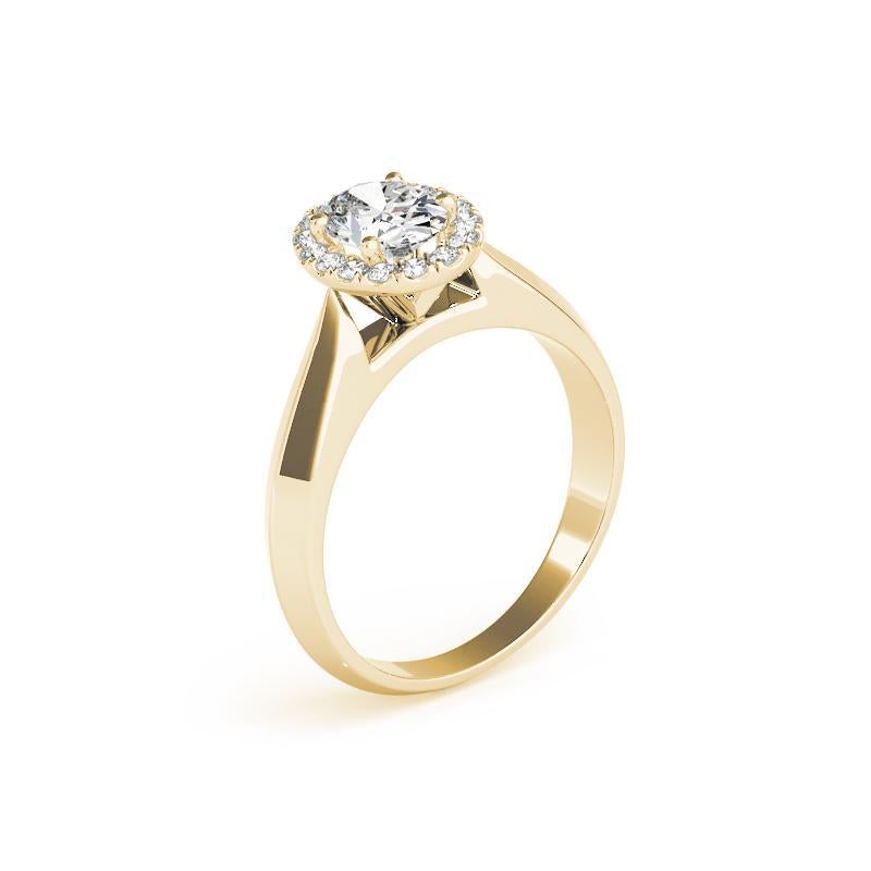 GIA Certified 2.01 Carat Knife Edge Band Oval Halo 18K Yellow Gold Diamond Ring en vente 1