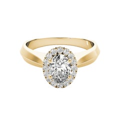 GIA Certified 2.01 Carat Knife Edge Band Oval Halo 18K Yellow Gold Diamond Ring