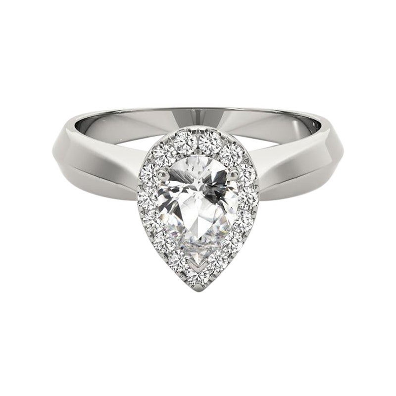 GIA Certified 2,01 Carat Knife Edge Band Pear Halo 18K White Diamond Ring