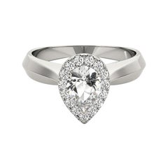 GIA Certified 2,01 Carat Knife Edge Band Pear Halo 18K White Diamond Ring