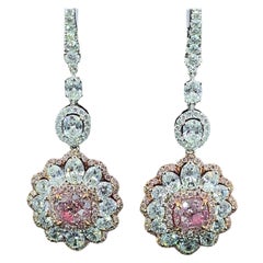 GIA-zertifizierte 2,01 Karat hellrosa & weiße Diamant-Tropfen-Ohrringe aus 18K