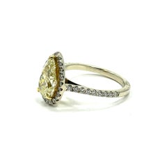 GIA 2.01 Carat Natural Fancy Light Yellow Pear Diamond Halo Ring 18K White Gold