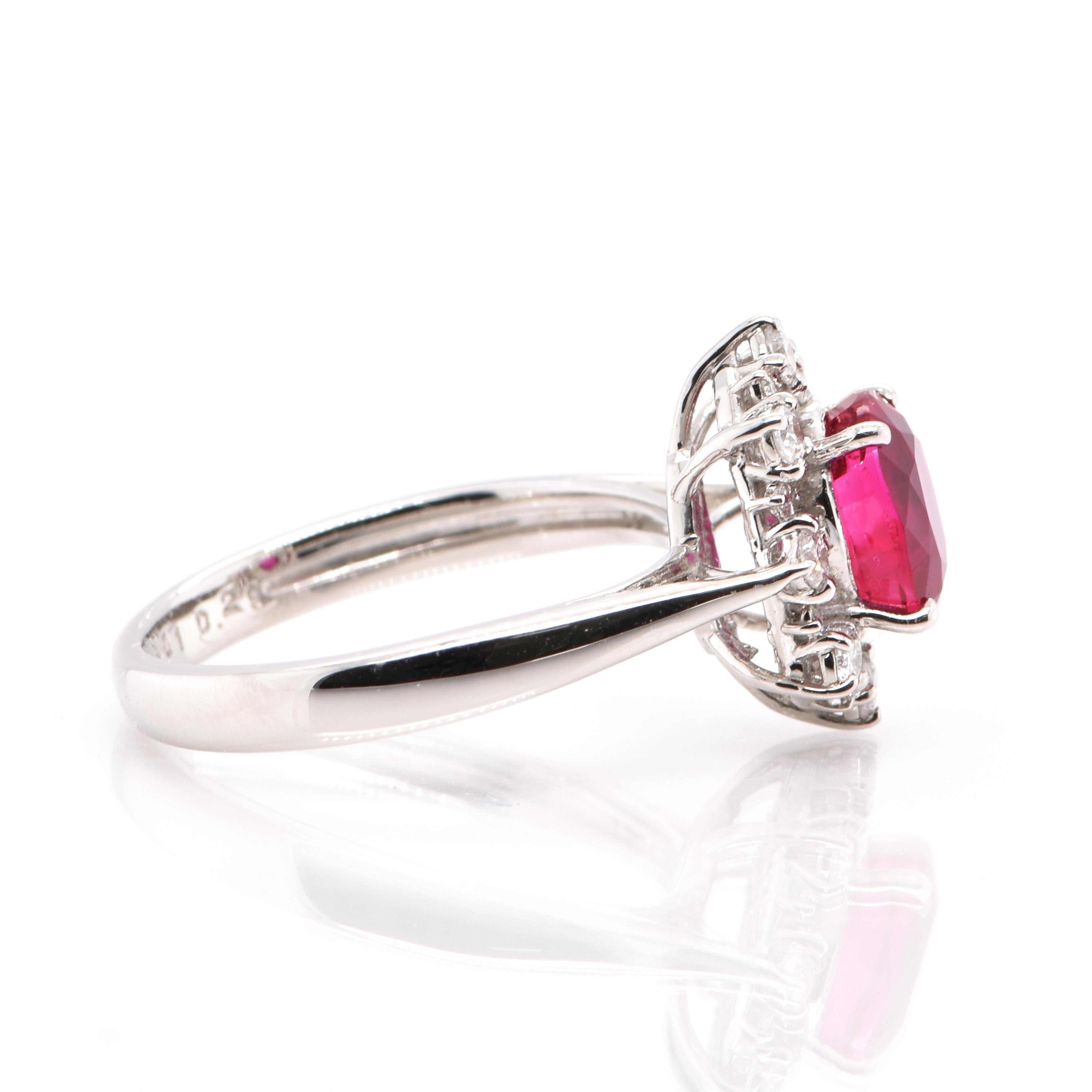 Oval Cut 2.01 Carat Natural Burmese Ruby Ring Set in Platinum Certified by GIA For Sale