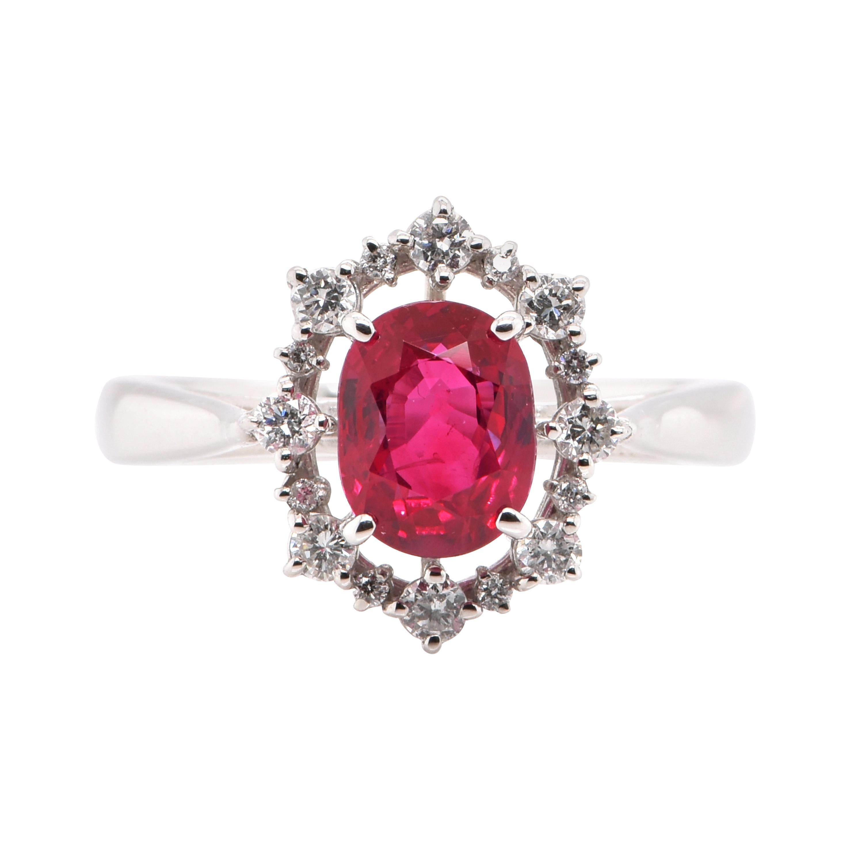 Bague en platine sertie d'un diamant et de rubis de Birmanie naturel de 2,01 carats, certifié GIA