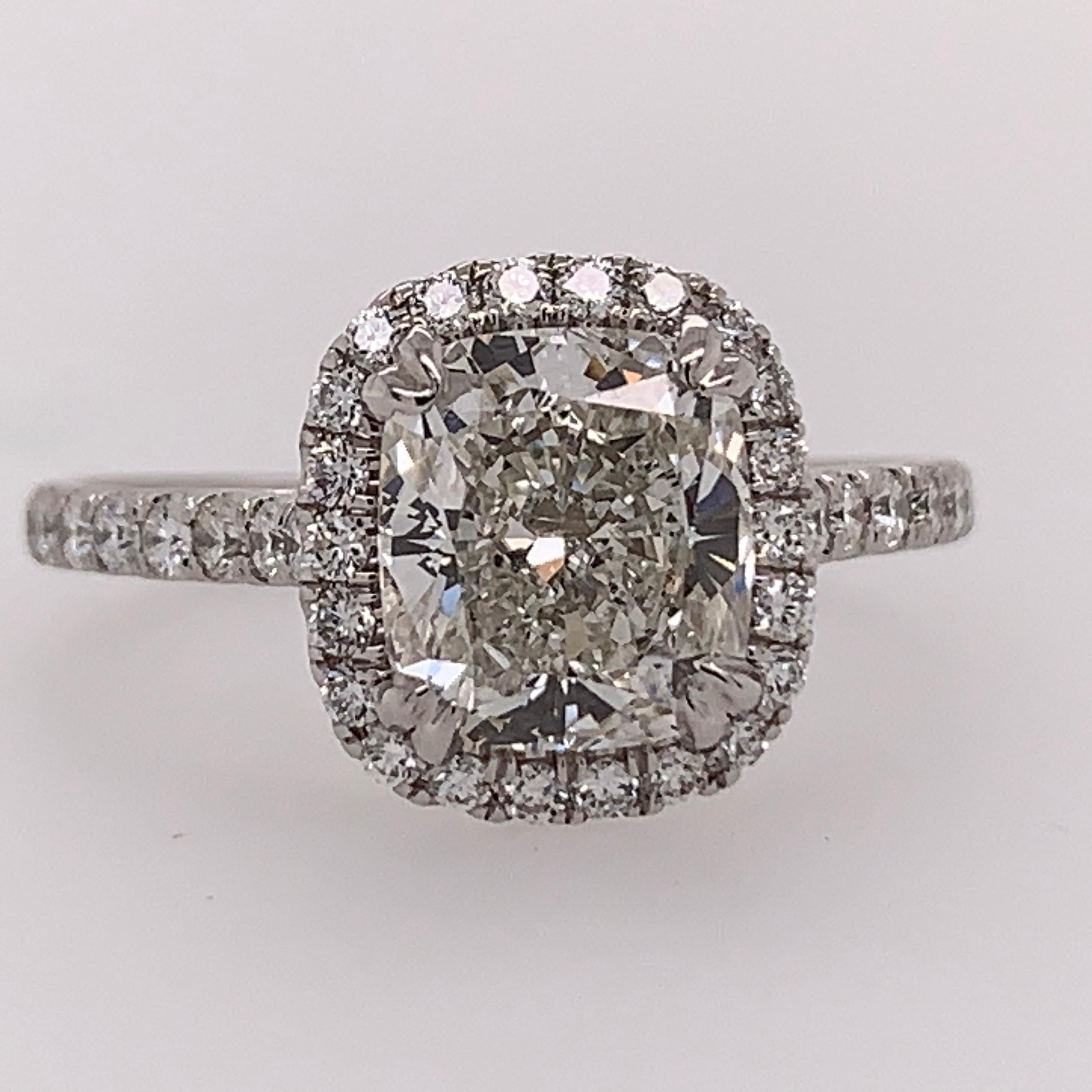 GIA Certified 2.01 Carat Natural Cushion Diamond I SI1 Platinum Engagement Ring In Good Condition In Los Angeles, CA