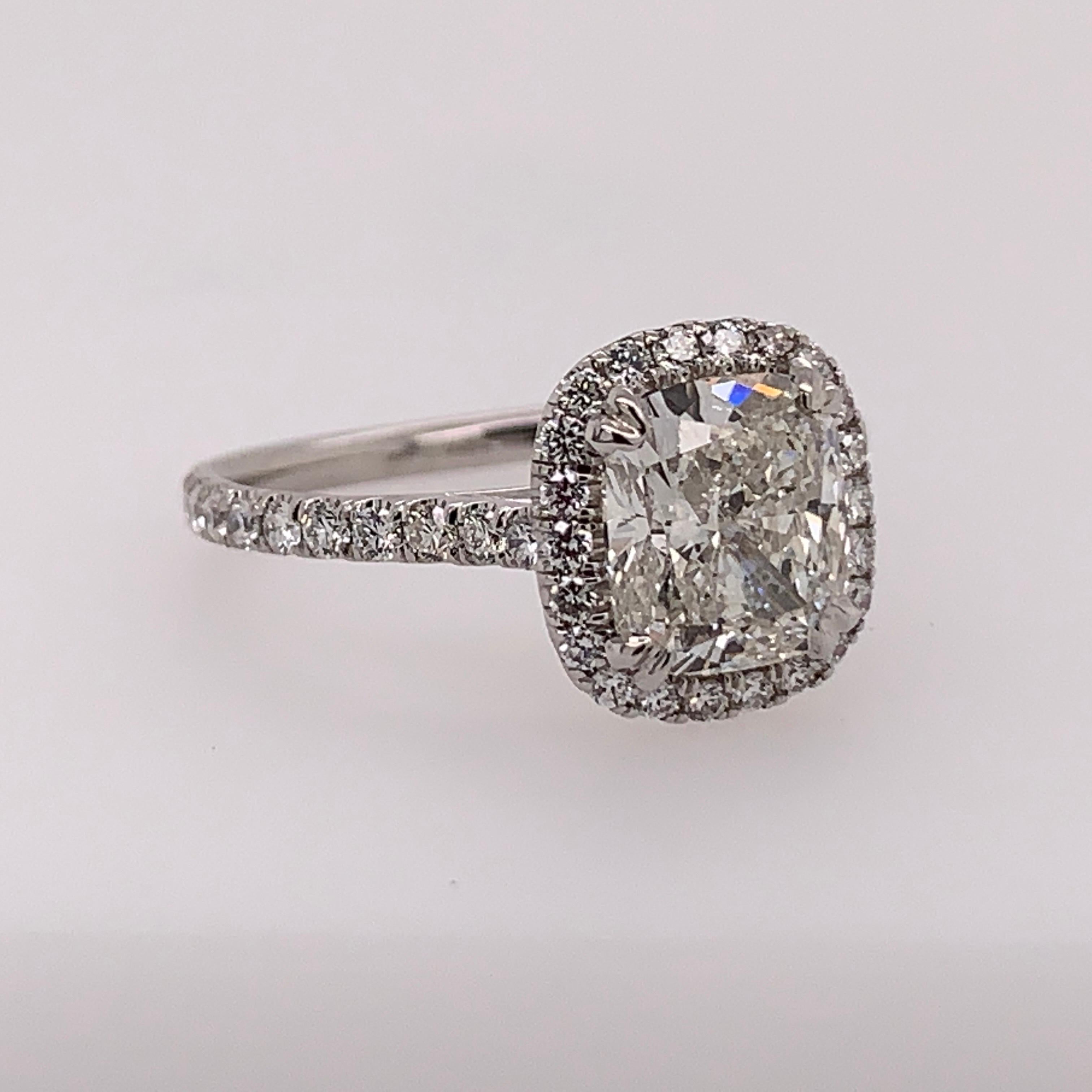 Women's GIA Certified 2.01 Carat Natural Cushion Diamond I SI1 Platinum Engagement Ring