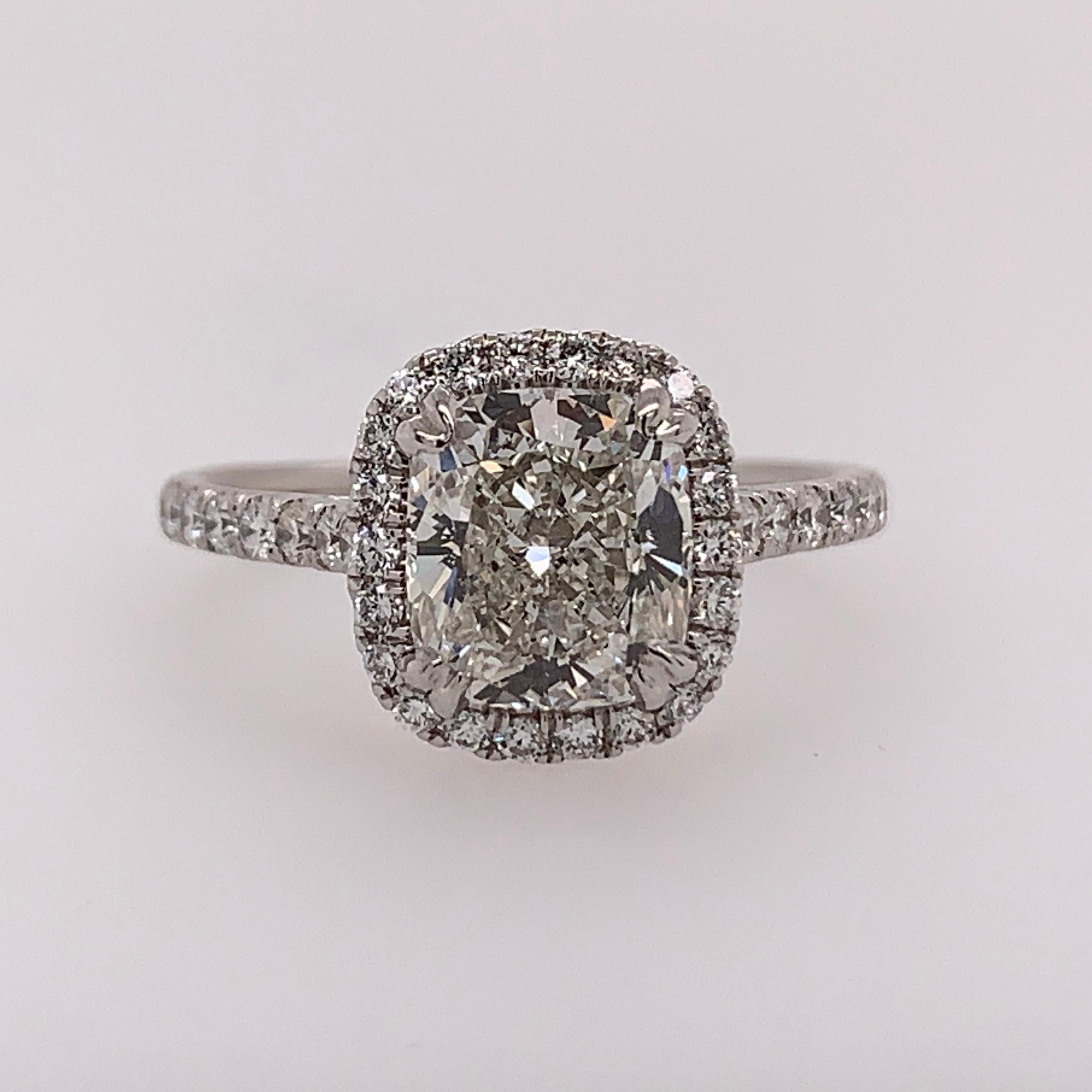 GIA Certified 2.01 Carat Natural Cushion Diamond I SI1 Platinum Engagement Ring 1