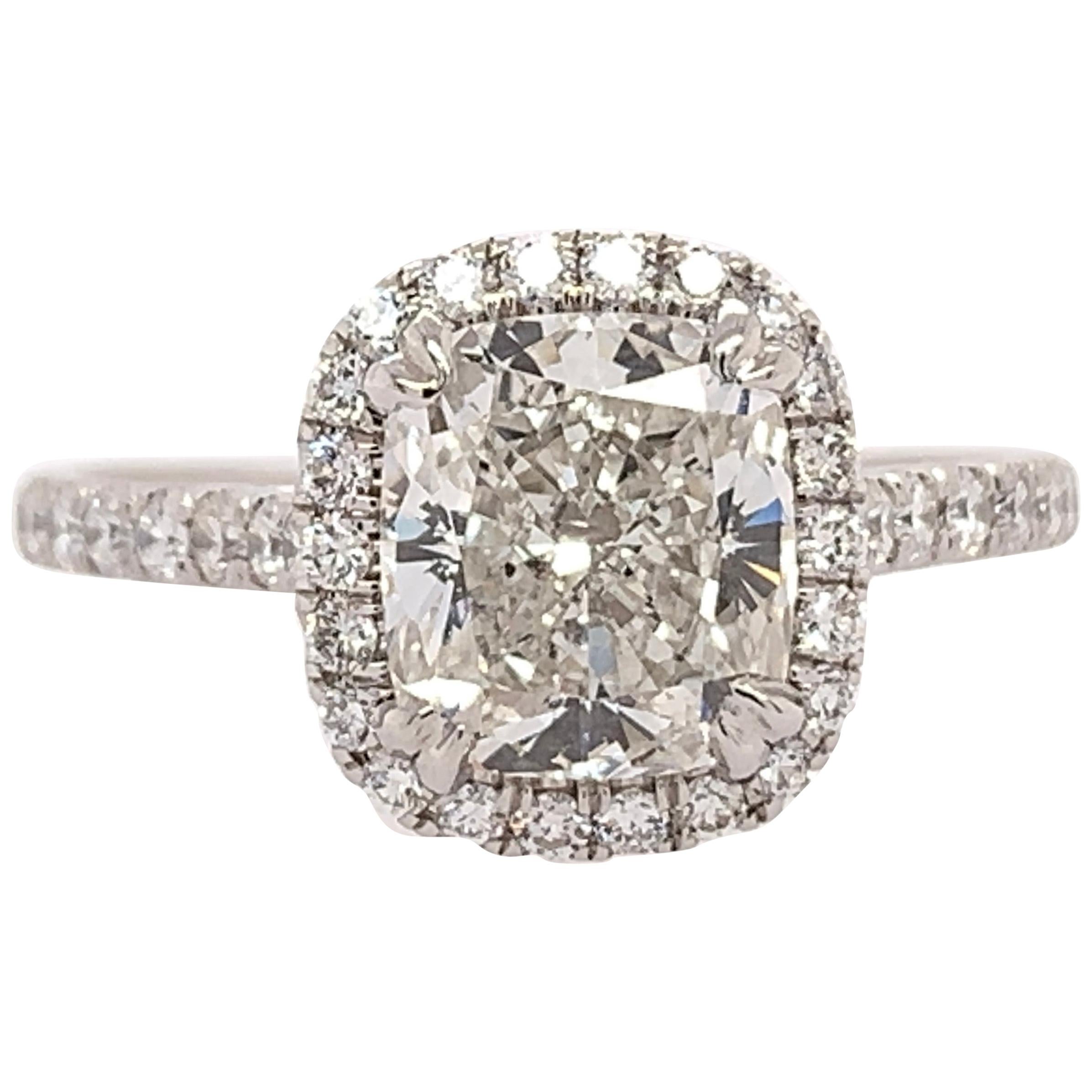 GIA Certified 2.01 Carat Natural Cushion Diamond I SI1 Platinum Engagement Ring