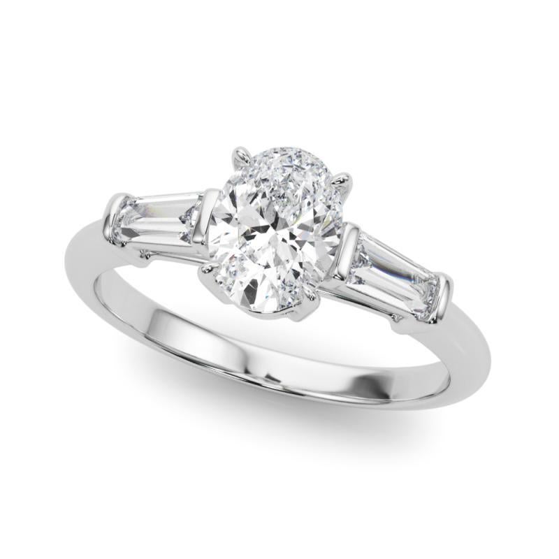 Taglio ovale Anello classico a 3 pietre con diamante ovale e baguette certificato GIA da 2,01 carati in vendita