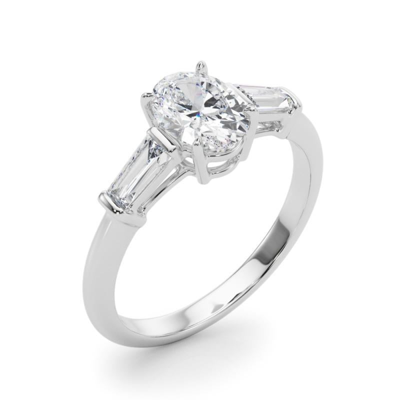 Donna Anello classico a 3 pietre con diamante ovale e baguette certificato GIA da 2,01 carati in vendita