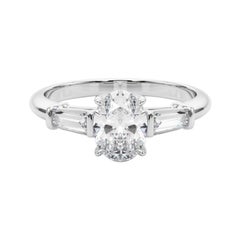 Anello classico a 3 pietre con diamante ovale e baguette certificato GIA da 2,01 carati
