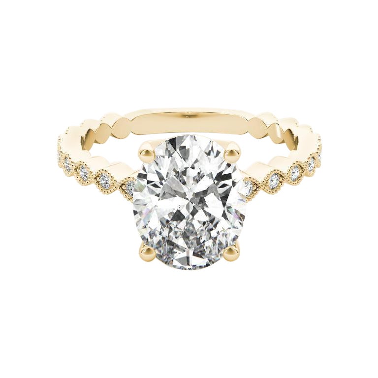 GIA Certified 2,01 Carat Oval Bezel Milgrain Band 18K Yellow Diamond Ring in vendita