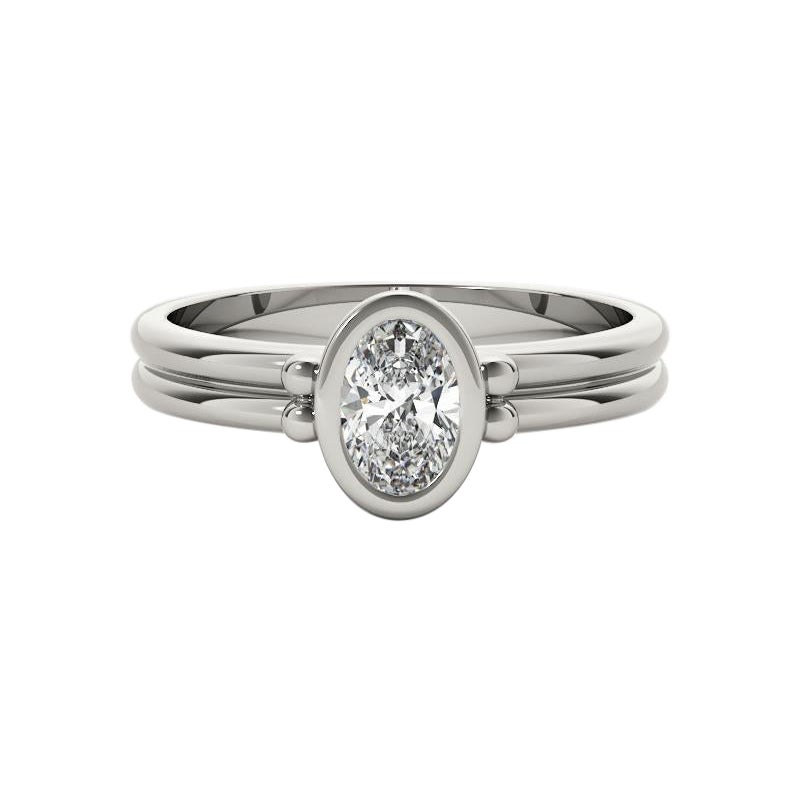 GIA Certified 2,01 Carat Oval Bezel Solitaire Double Band Platinum Diamond Ring in vendita