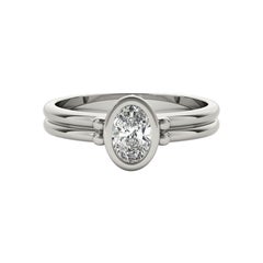 GIA Certified 2,01 Carat Oval Bezel Solitaire Double Band Platinum Diamond Ring