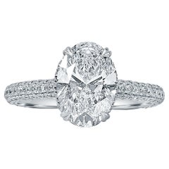 Bague de fiançailles en or blanc 18 carats avec diamant taille ovale de 2,01 carats certifié GIA