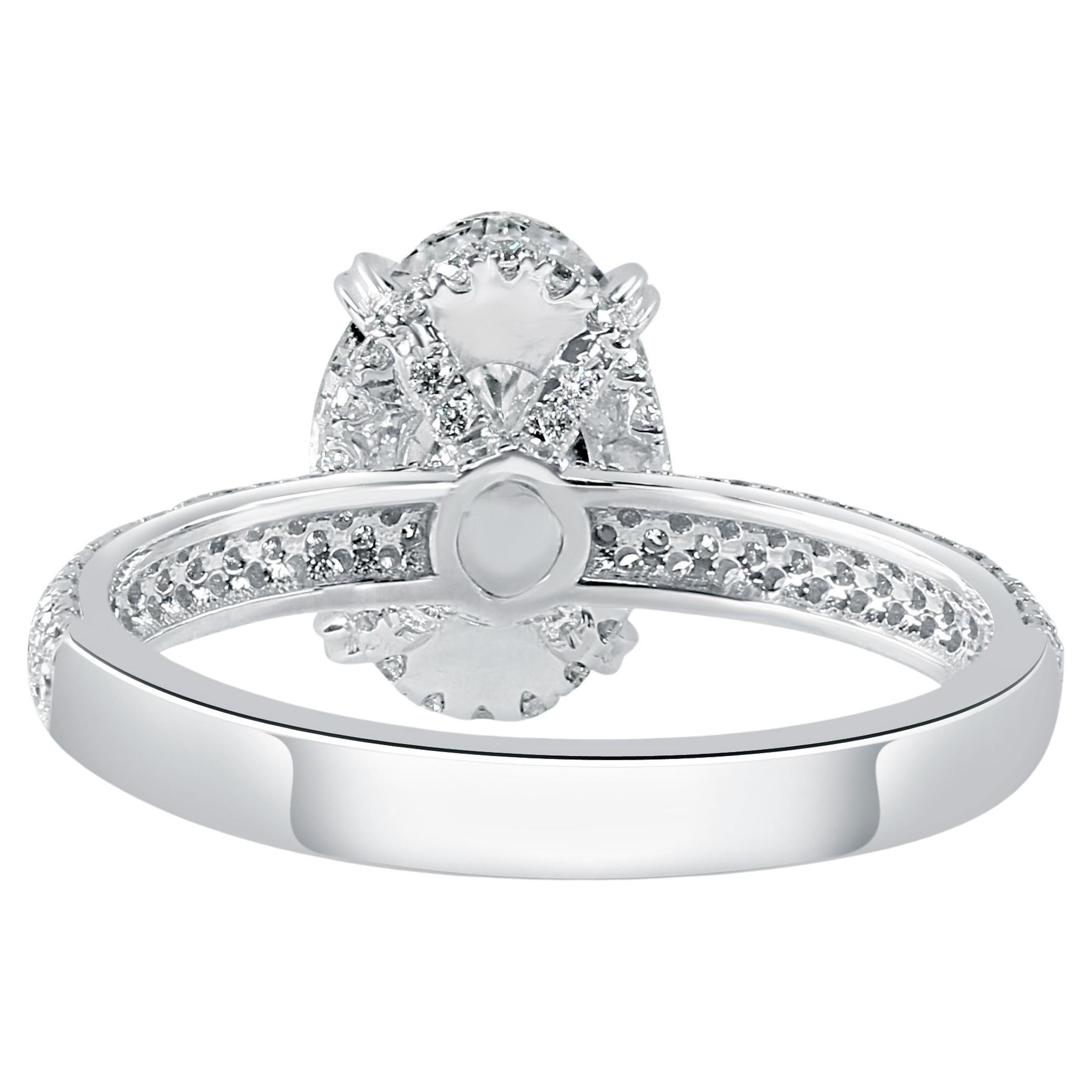 Modern GIA Certified 2.01 Carat Oval Cut Diamond Engagement Ring 18K White Gold For Sale