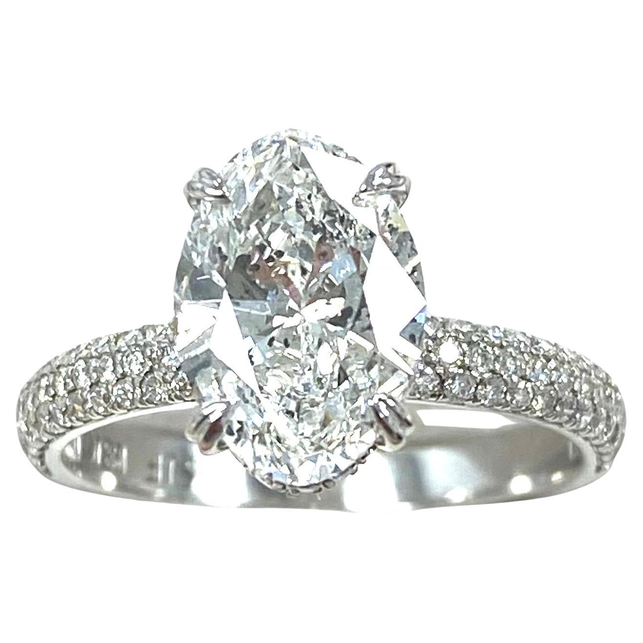 GIA Certified 2.01 Carat Oval Cut Diamond Engagement Ring 18K White Gold